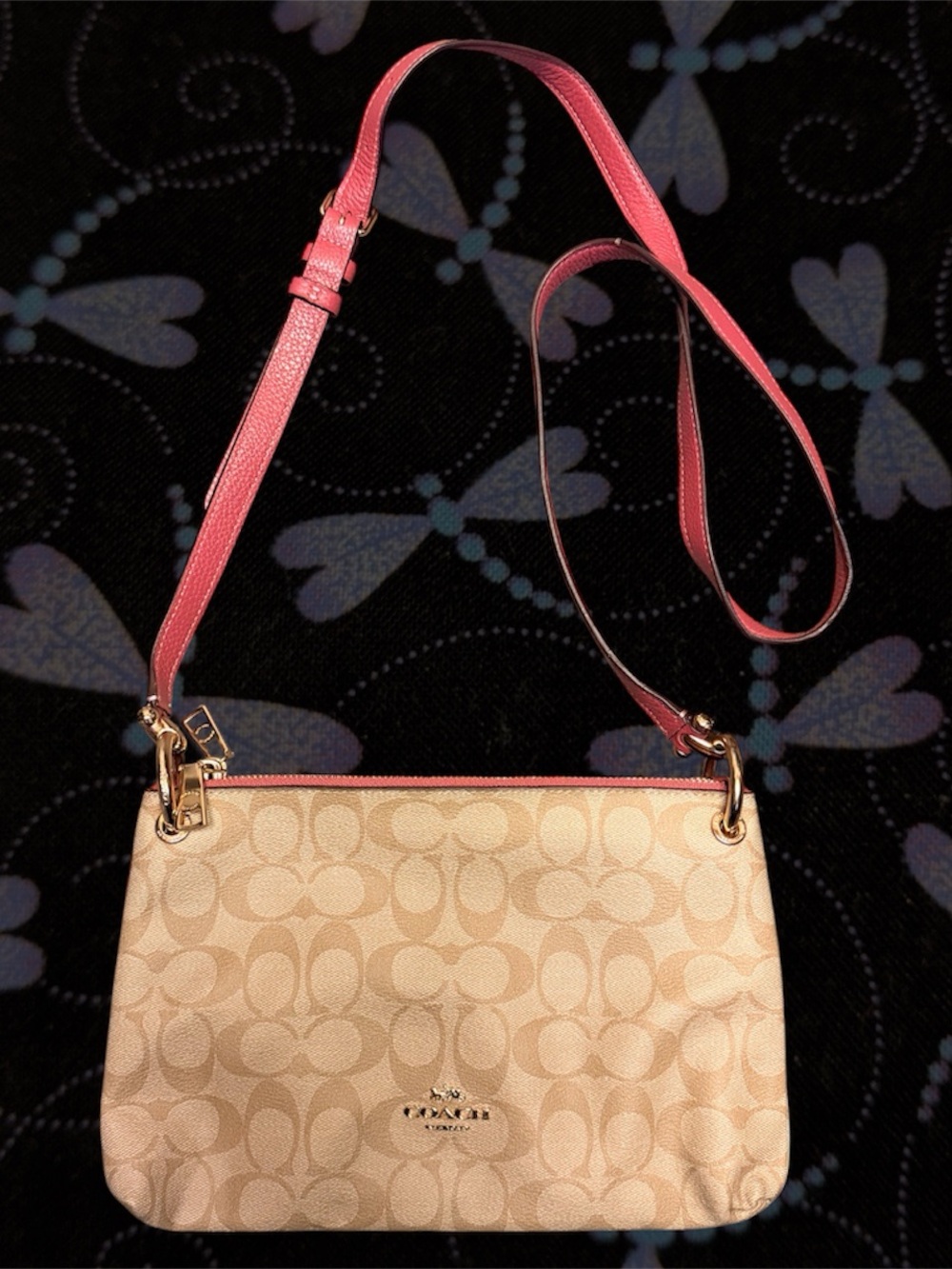 Coach Signature Canvas Crossbody in Pink and Khaki